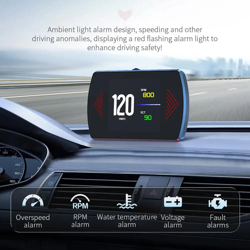 

Car Speed Gauge On-Board Computer OBD2 HUD Head Up Tachometer Speedometer Oil ECT Digital Display Water Smart Temperature H1P7