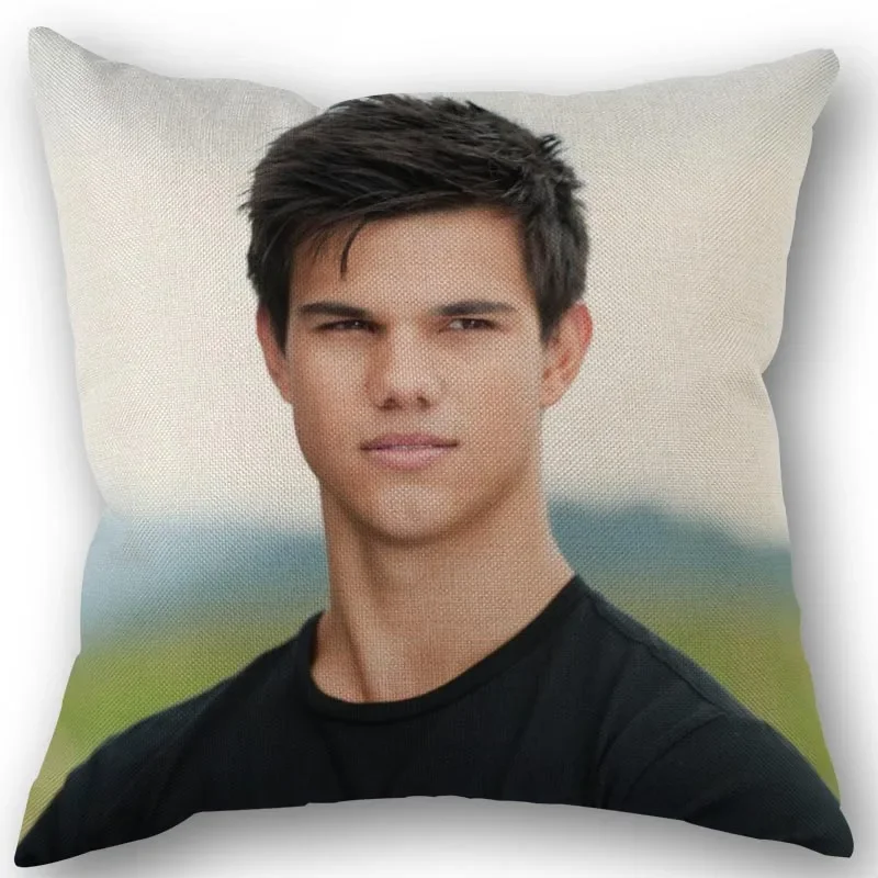 Nice Custom Taylor Lautner Pillowcase Cotton Linen Fabric Square Zipper Pillowcase 45X45cm Wedding Decorative Pillow cover