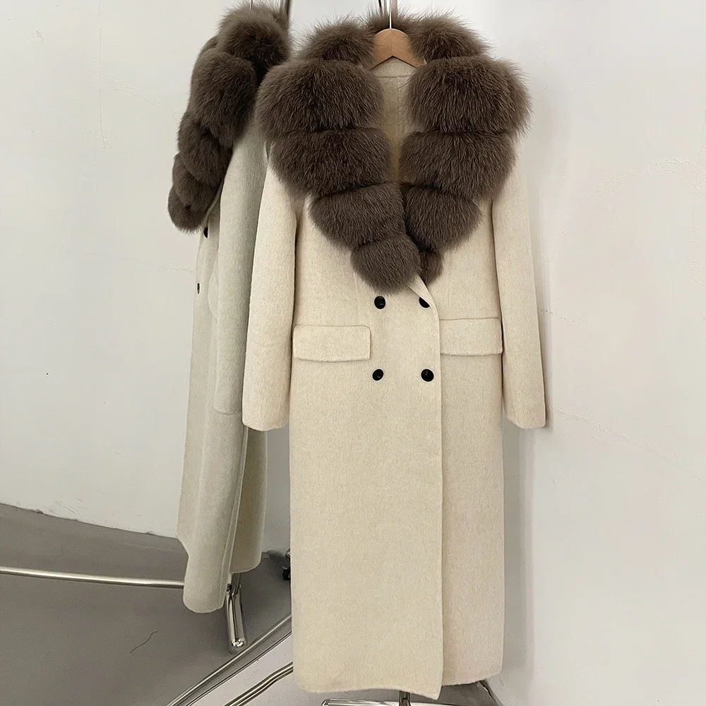 Wool Jacket Women's with Long Fur Collar Loose Fit Oversized Wool Outerwear Warm Thick Daily Wear Premium Urban Cold Season