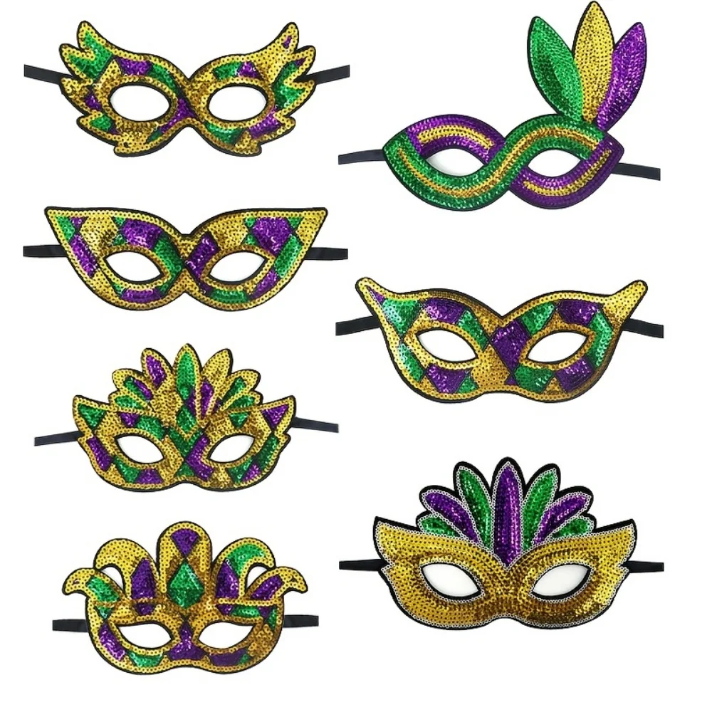 3 Máscaras de Baile Aleatorias para Mujer, Estilo Nueva Orleans, Máscaras Coloridas con Lentejuelas para Disfraces de Carnaval