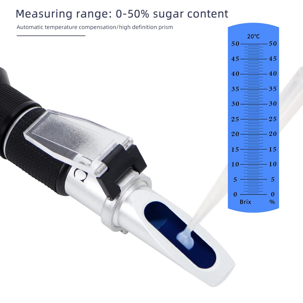 Refratômetro portátil do ATC Brix com caixa, medidor da concentração, açúcar, mel, fruto, suco, apicultura, 0 ~ 50%