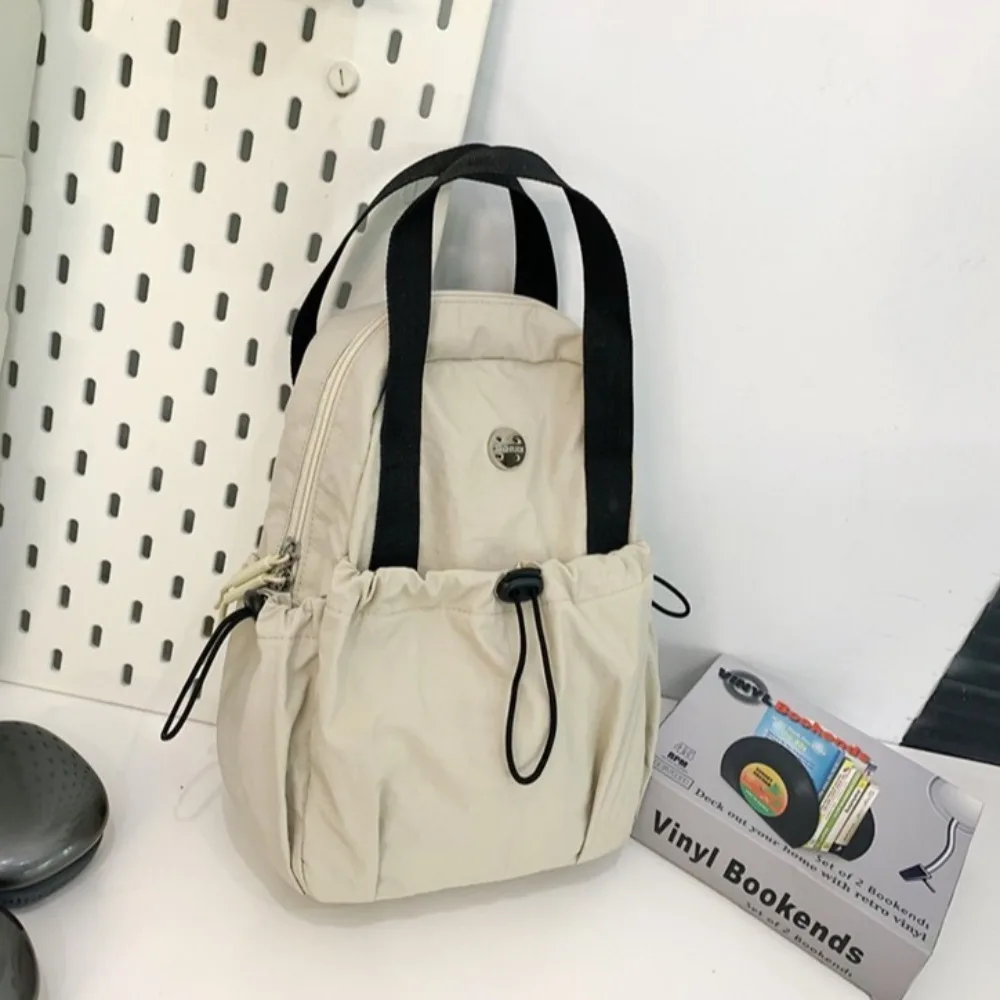 Korean Style Nylon Drawstring Backpack Large Capacity Waterproof Crossbody Chest Bag Solid Color Multifunction Travel Rucksack