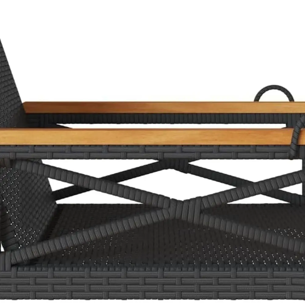 Outdoor 1-Person Swing Chair: Black Rattan, Steel Frame, Acacia Wood, Weather-Resistant Patio Lounge