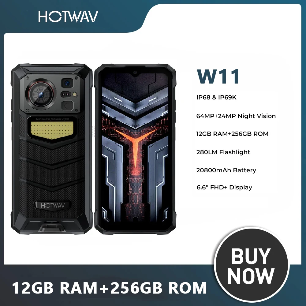 HOTWAV W11 teléfono resistente 6GB + 256GB 280LM linterna 24MP visión nocturna 20800mAh 6,6 ''FHD + pantalla Android 13 MT8788 4G Smartphone