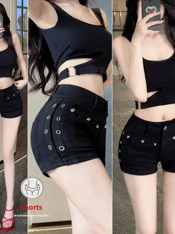 Sexy Low Waist American Style YK Spicy Girl Super Short Jeans Shorts Women's Design Sense Rivet Wrap around Hot Shorts