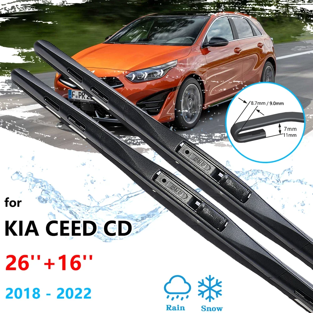 

For KIA Ceed CD MK3 2018 2019 2020 2021 2022 Frameless Front Wiper Blades Cutter Cleaning Washers Car Accessories U J Hook Arm