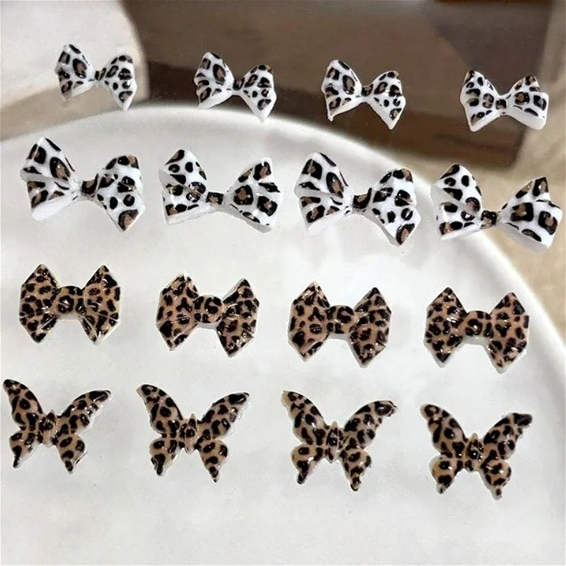

Почетный леопардовый принт с бантом, подвеска в виде бабочки, сетка, галстук-бабочка, французская лента, украшение для дизайна ногтей, аксессуары для маникюрных инструментов