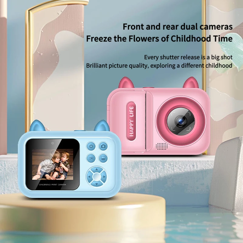 كاميرا محمولة للأطفال بطباعة ساخنة 1080 بكسل كاميرا قابلة لإعادة الشحن عالية الوضوح مع لفة طباعة طابعة فورية بطاقة 8 جيجابايت. #2