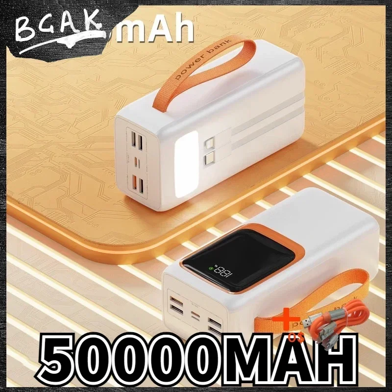 HOT Real Capacity BCAK 50000mAh 20000mah Wholesale 66W Super Fast Charging Power Bank Built-in Cable Outdoor Large Capacity Port