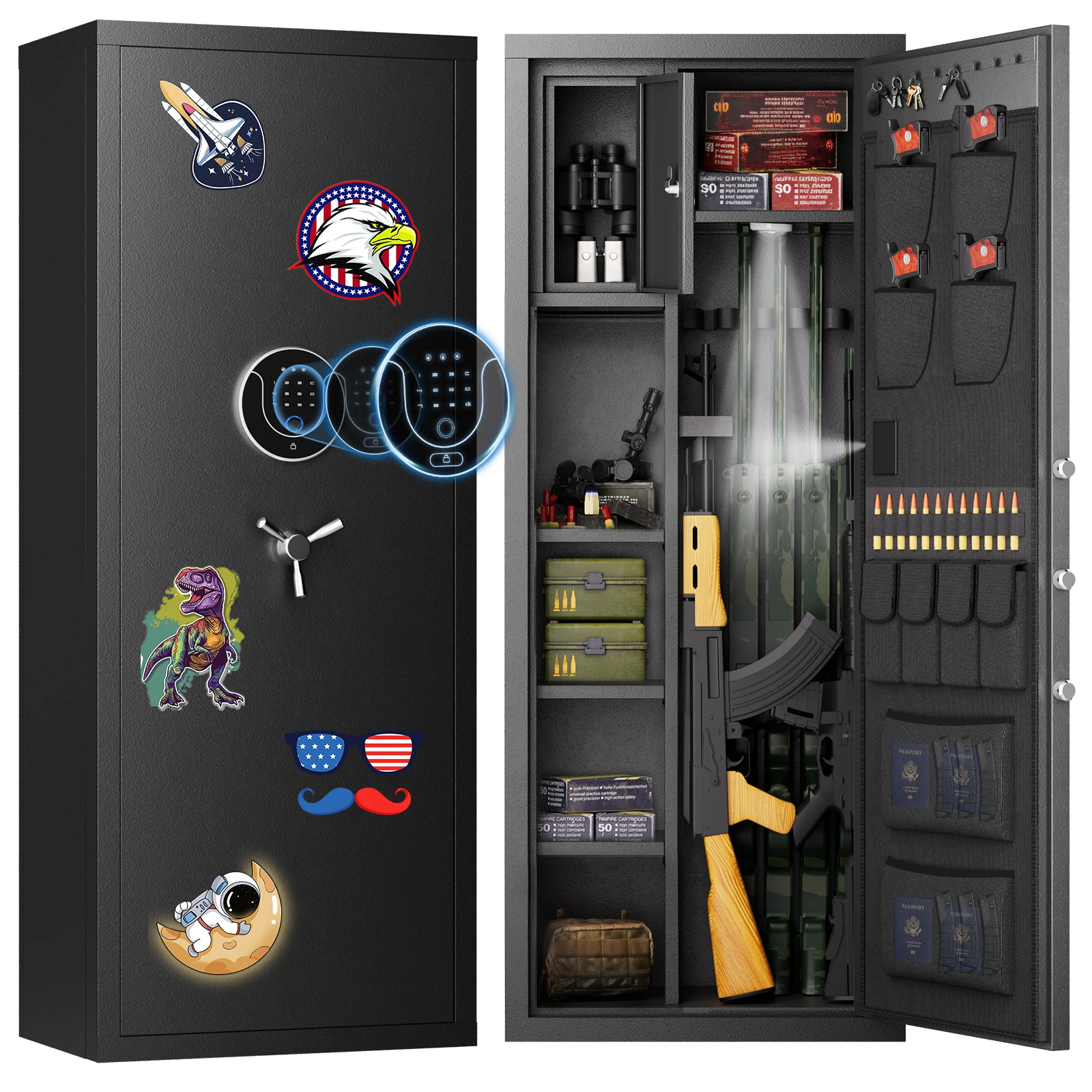 16-18 Large Unassembled Biometric Fingerprint Safe, Gun Safe for Rifles and Pistols with Mute Function & Dual Alarm, Adjustable Shelf