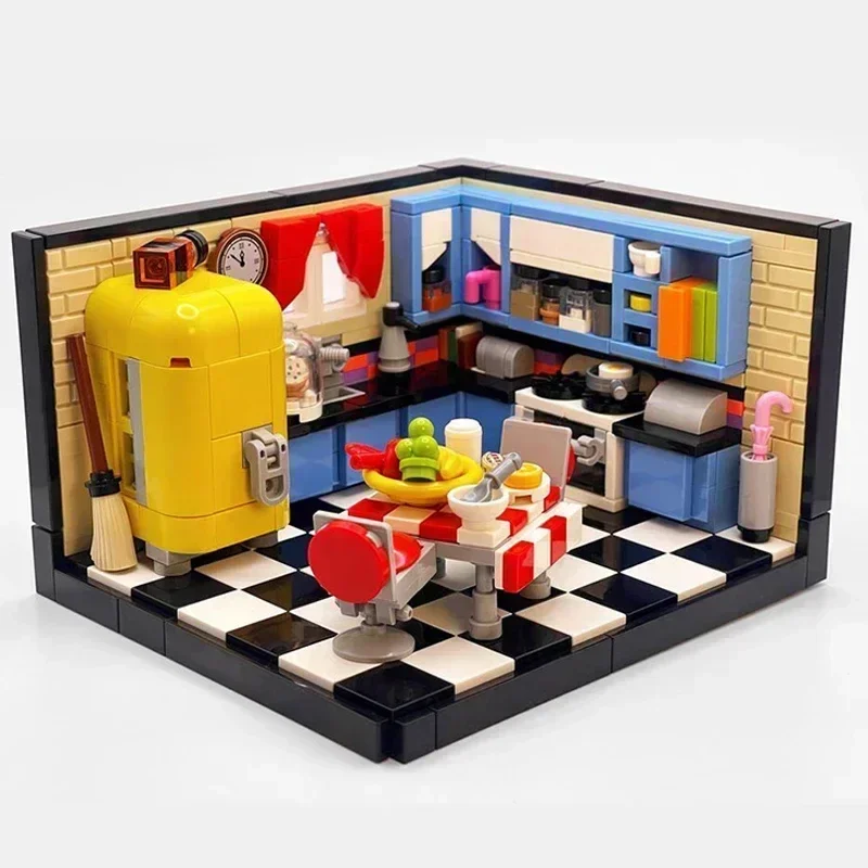 Kleine Diorama Model Moc Bouwstenen Keuken en Moderne Slaapkamer Technologie Modulair Blok Cadeau Kerst Speelgoed DIY Set Montage