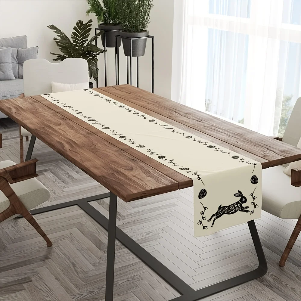 مفرش طاولة من الكتان على شكل أرنب عيد الفصح - ديكور زهور الربيع للمزرعة لتناول الطعام/غرفة المعيشة/حفلة عطلة المطبخ #4