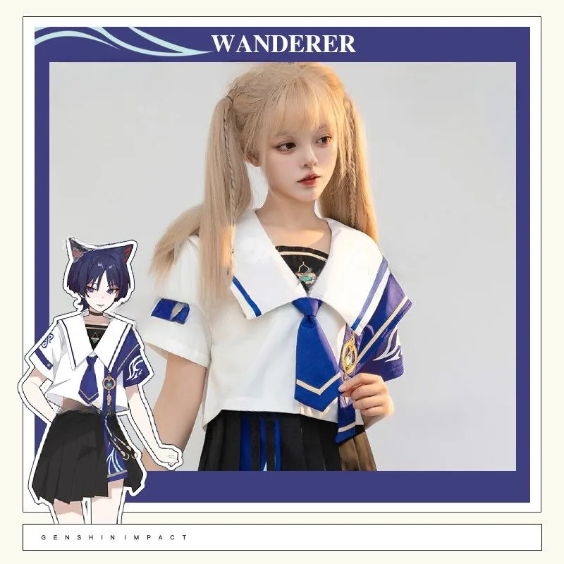 Wanderer Balladeer Costume Game Genshin Impact Cosplay JK Blue Sailor's Clothing Uniform Japanese Style for Women Girls - Image 3