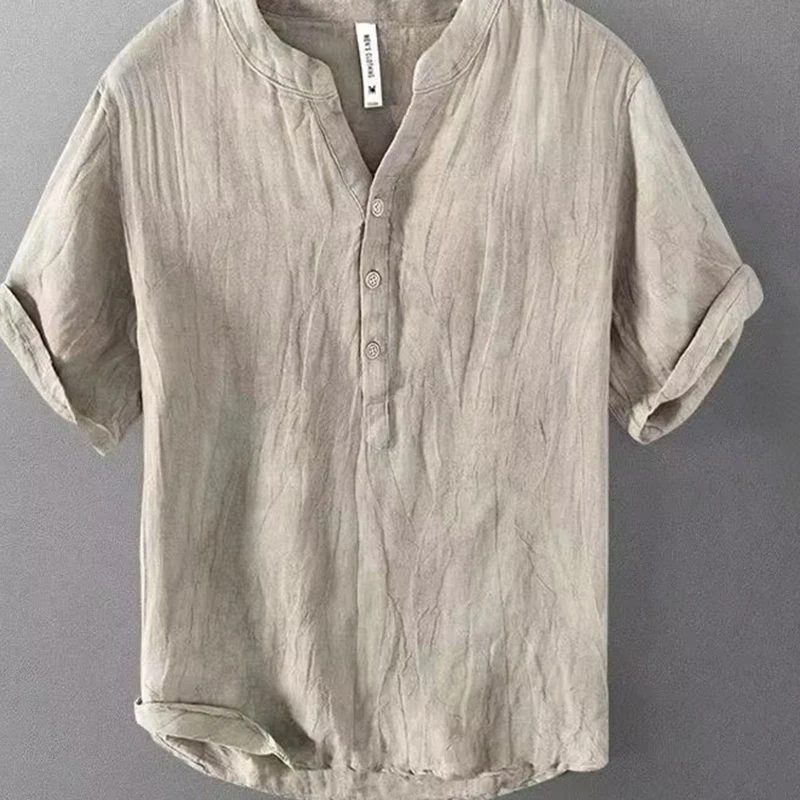 Style chinois printemps et été ample haut de gamme hommes lin à manches courtes coton lin décontracté respirant col de chemise T-shirt