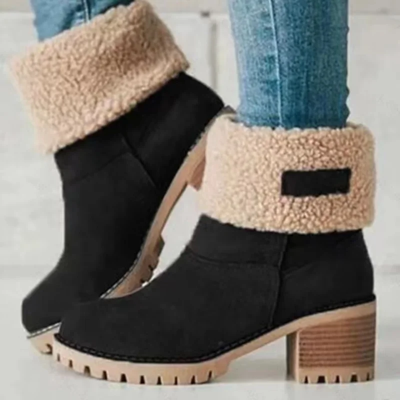 Winter Boots for Women New Snow Keep Warm Fur Booties Comfort Cuffed Wool Ankle Boots Platform Wedges Cotton Shoes Mid Calf Boot