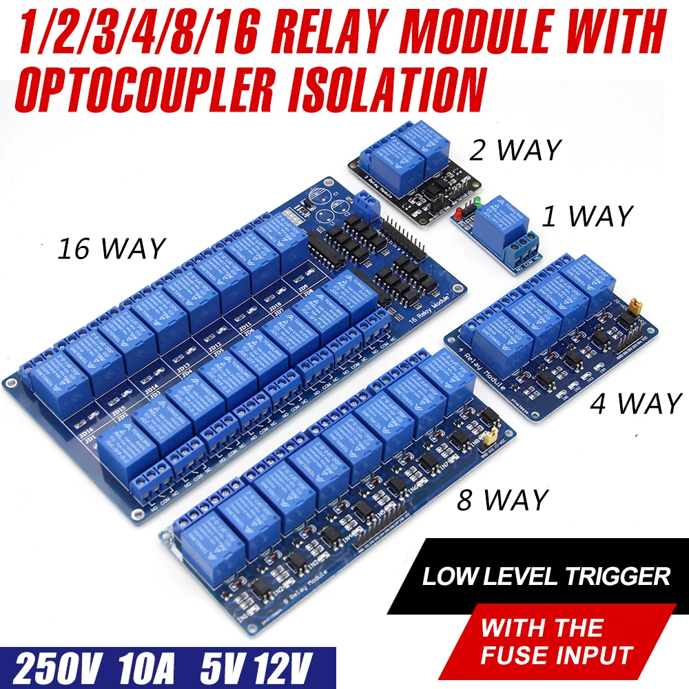 5V 12V Low Level Trigger Relay Module 1/2/4/8/16 Channel Optocoupler Isolation Board For Arduino PIC AVR DSP ARM MCU Control
