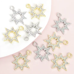 10pcs Shiny Rhinestones Inlay Hollow Eight-pointed Star Charms Necklace Earring and Any Other Chain Ornaments DIY Alloy Pendants