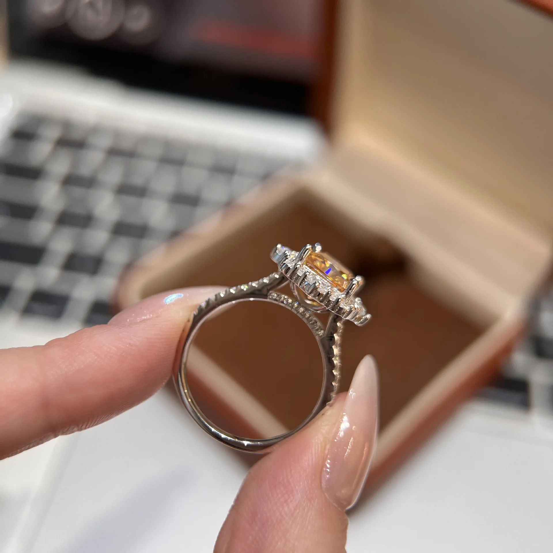 TBCYD الشمبانيا مويسانيتي خاتم الماس مشع قطع خواتم 4cttw S925 فضة المشاركة للنساء الزفاف غرامة مجوهرات