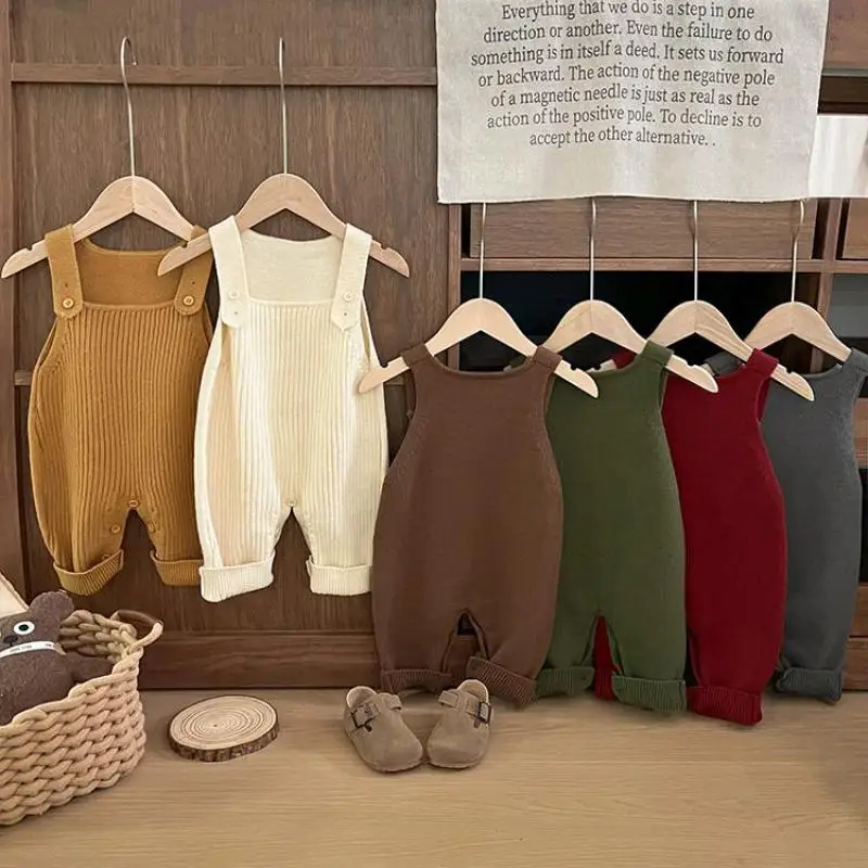 

2025 Autumn New Baby Sleeveless Romper Solid Newborn Infant Girl Knitted Jumpsuit Cotton Boys Casual Overalls Toddler Clothes