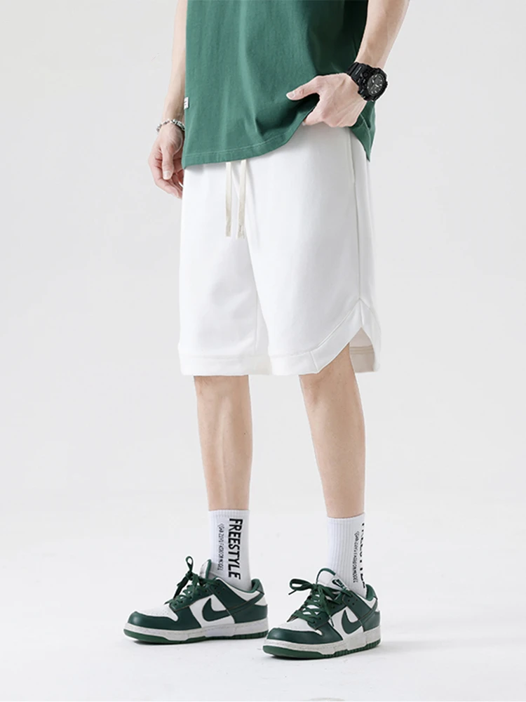 

American Retro Casual Sports orts Loose Wide Leg Dra Couple White Men's Five-Quarter Pants Breathable Lightweight Summe...