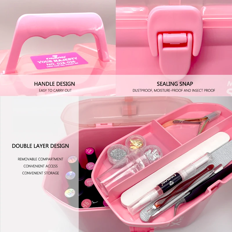 Double Layer Storage Box Multi Functional Makeup Organizer Case Nail Dryer Case Nails Manicure Tools Hand-held Container Pink Co