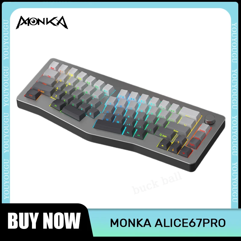 

Monka Alice67pro Mechanical Keyboard Kit 3Mode USB/2.4G/Bluetooth Wireless Keyboard Kit Gasket RGB Backlit Hot-Swap Keyboard Kit