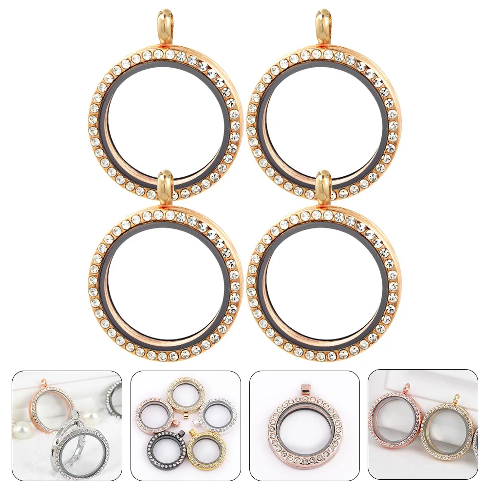 

4 Pcs Photo Pendant Trendy Rhinestone Bezel Trays Blanks Charms Pendants Tailgate