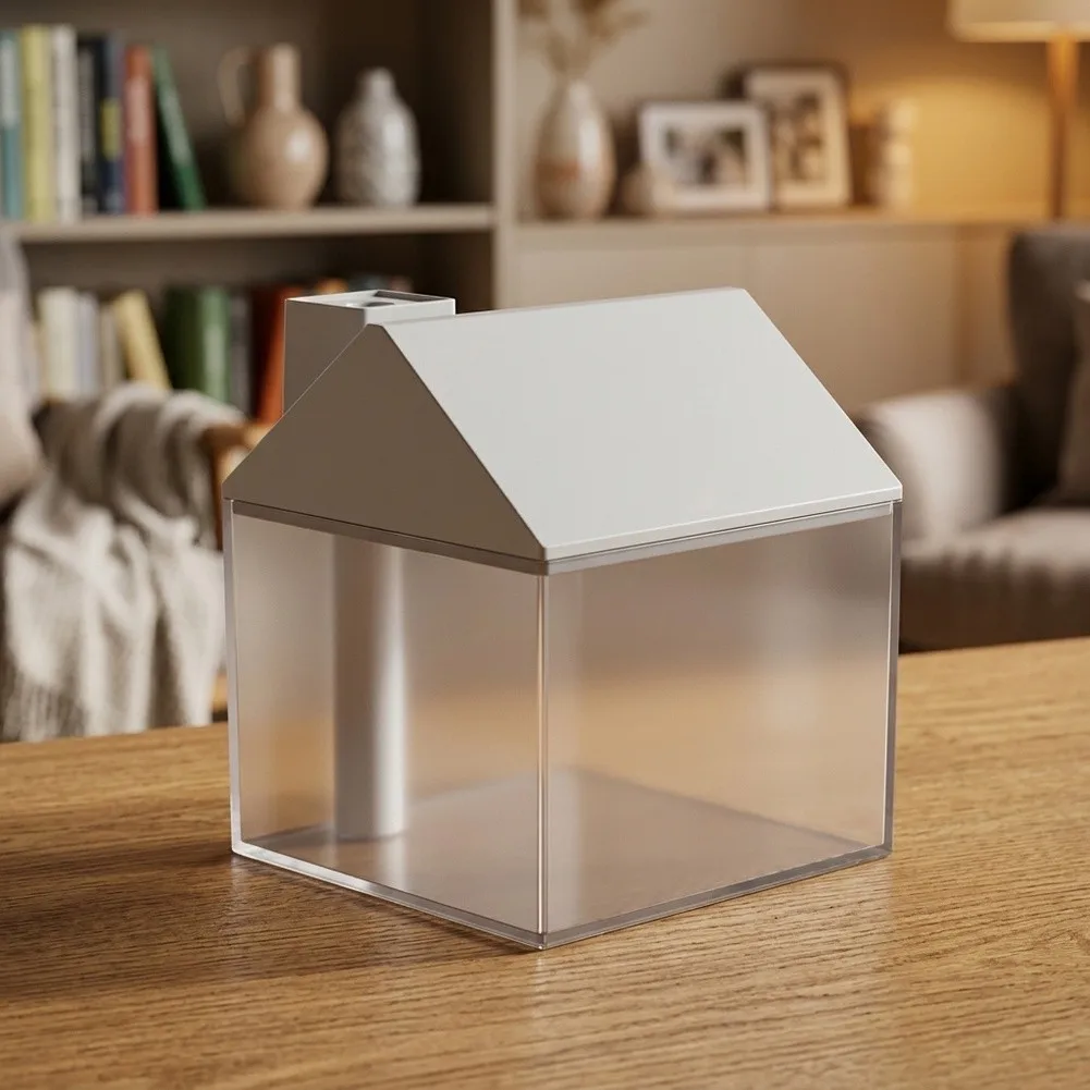 House-Shaped Rechargeable Humidifier with Extended Runtime 2500ml Tank and 7-Color LED Ambient Light for Indoor Spaces