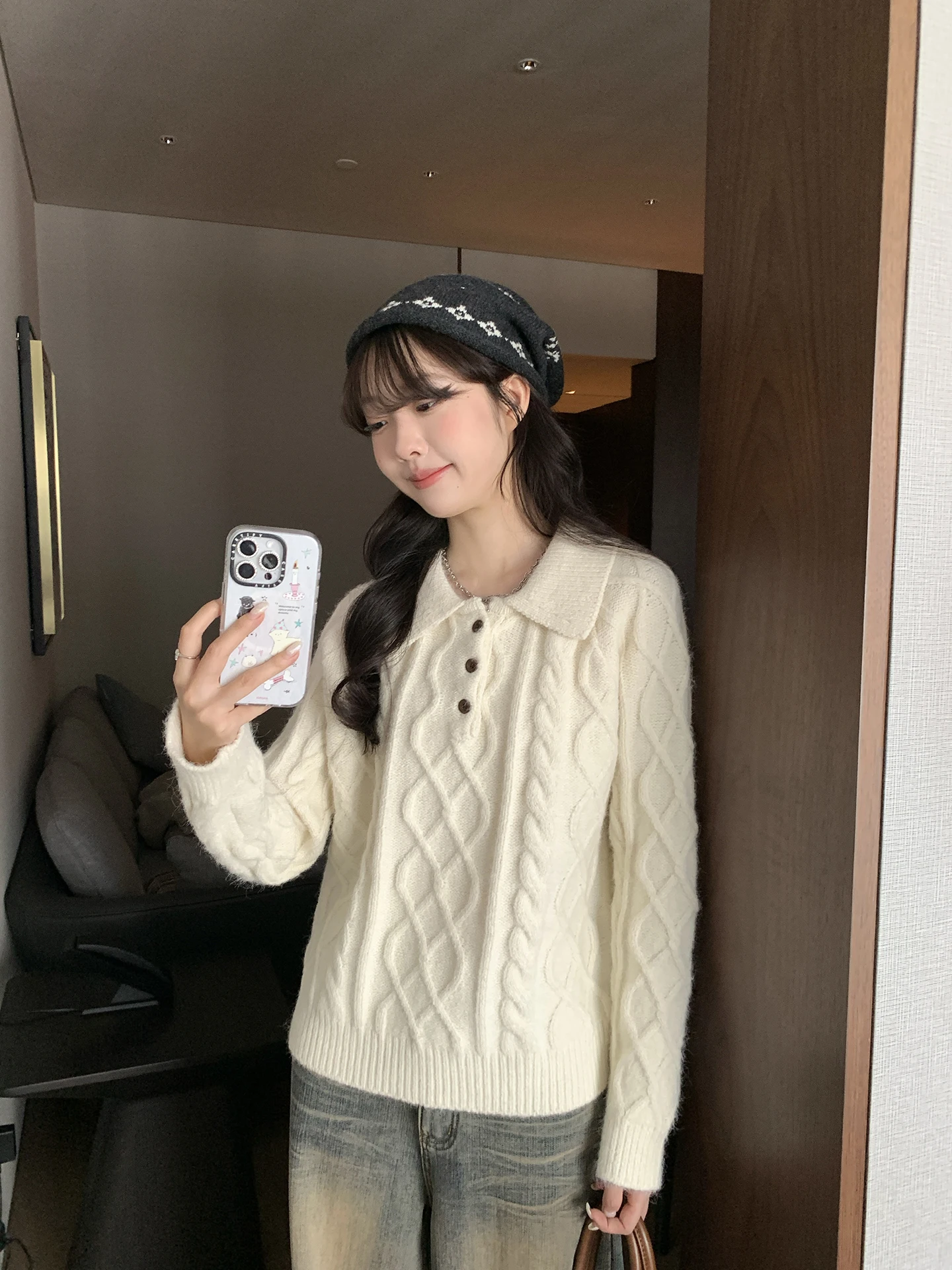 

Женский свитер Holli Korean Sle из мягкой вязаной ткани с пуговицами, однотонный, осенне-зимняя новинка, с длинными рукавами, повседневная одежда