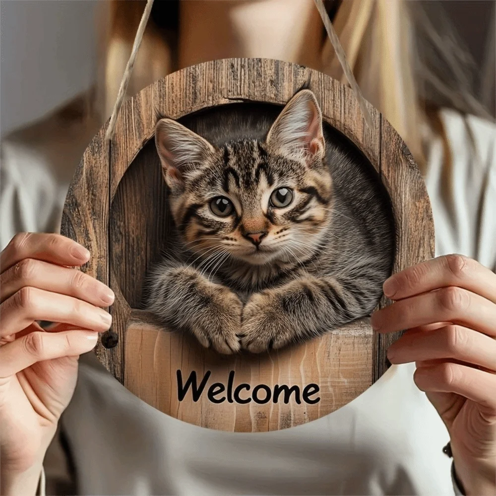 Retro 2D Flat Hanging Wooden Sign Round Door Hanging Pendant Coffee Sign Magical WC Garden Decoration Office
