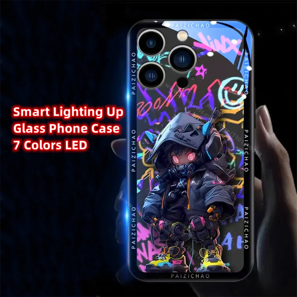 Funda de teléfono con patrón de Assassin de Graffiti, cubierta luminosa con luz LED para iPhone 16, 15, 14, 13, 12, 11 Pro Max, X, XS, XR, SE2020