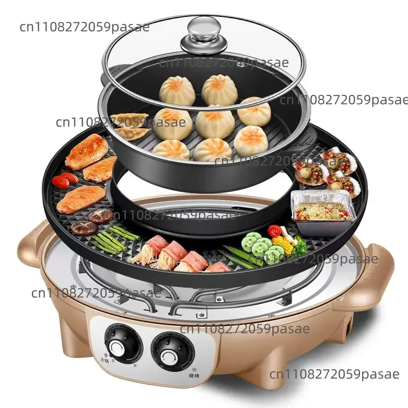 Multifunctional Hot Pot and Grill Combo: Home-Use Non-Stick, Smoke-Free Hot Pot with Detachable Electric Grill Plate
