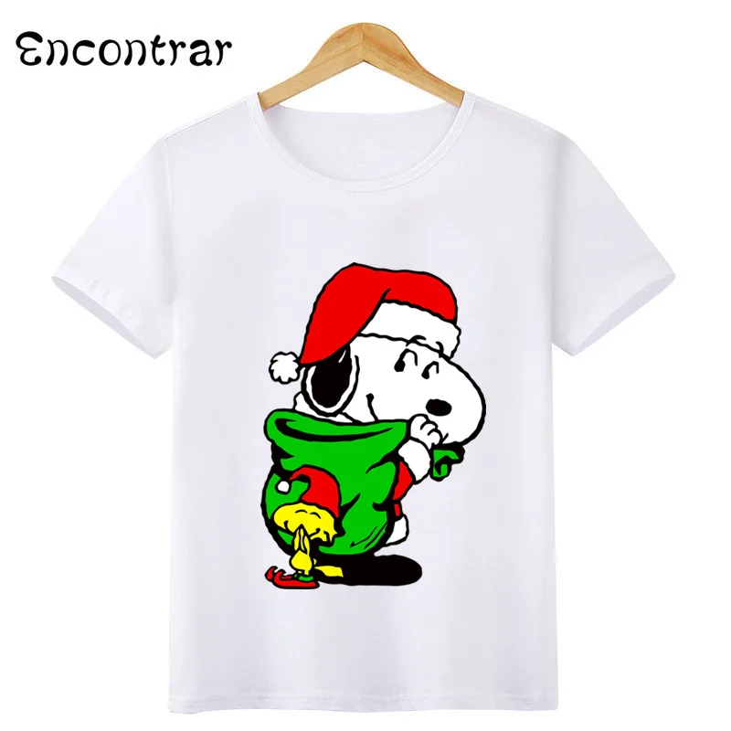 Merry Christmas Snoopy Cute Dog Santa Print Cartoon Kids T-shirt Funny Girls Clothes Baby Boys T shirt Children Clothing,HKP5914