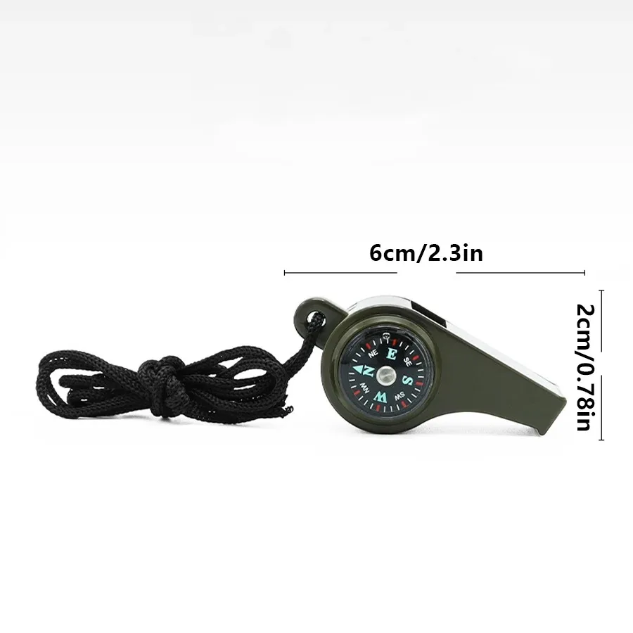 Emergency Rescue Whistle High Decibel with Compass Thermometer Keychain for Camping Hiking Outdoor