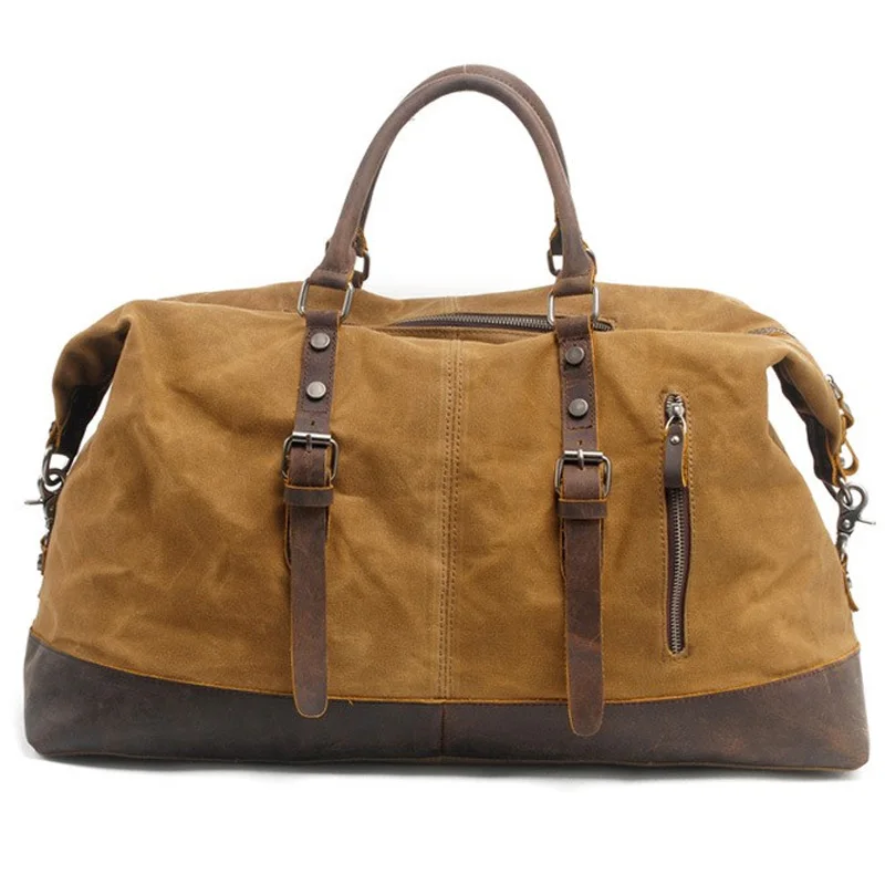 

Vintage Waxed Canvas Men Travel Duffel Large Capacity Oiled Leather Weekend Bag Basic Holdall Tote Overnight Bags