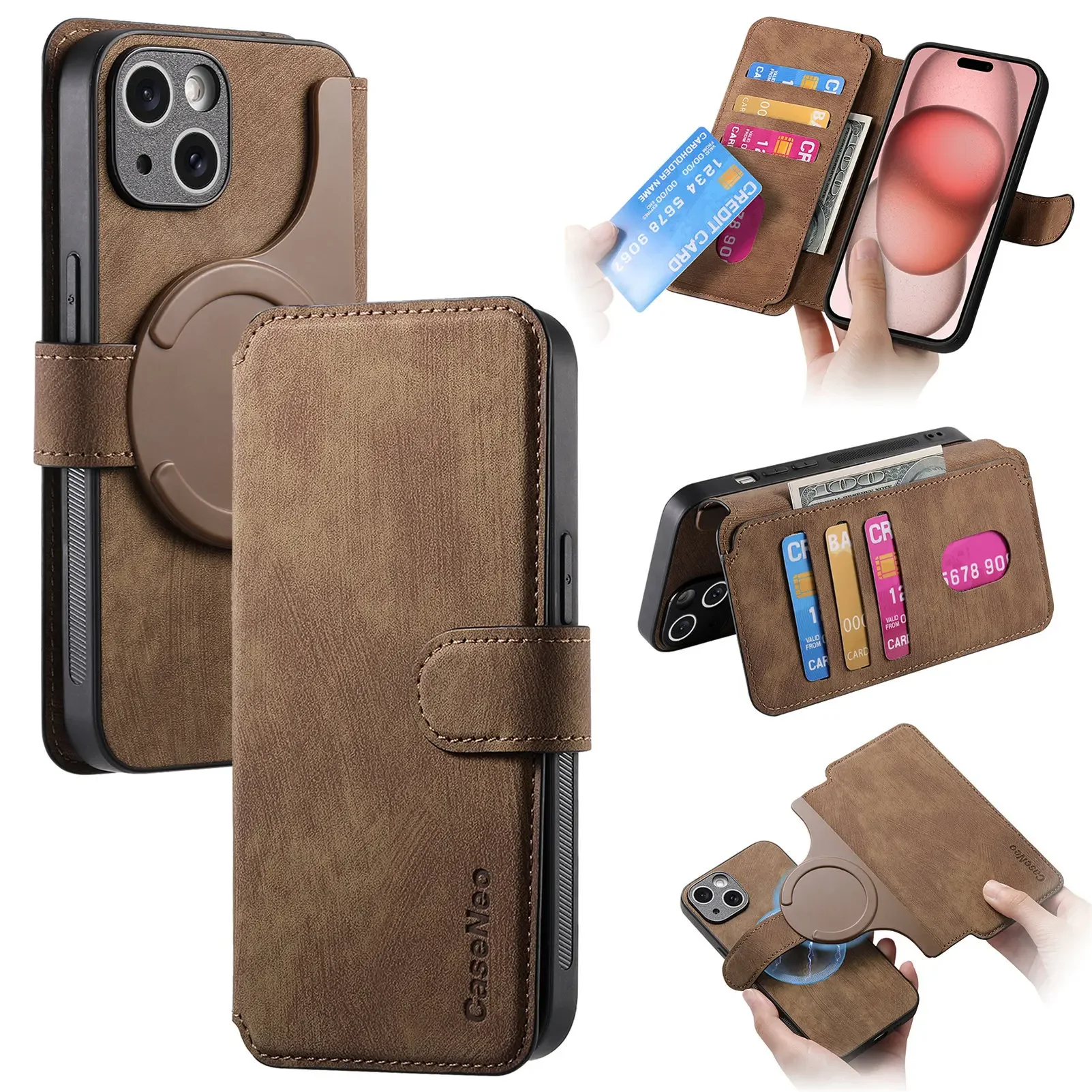 2 in 1 Detachable Card Solt Wallet For Magsafe Magnetic Phone Case For iPhone 15 Pro Max 14 Plus 13 12 11 XS XR Leather Cover