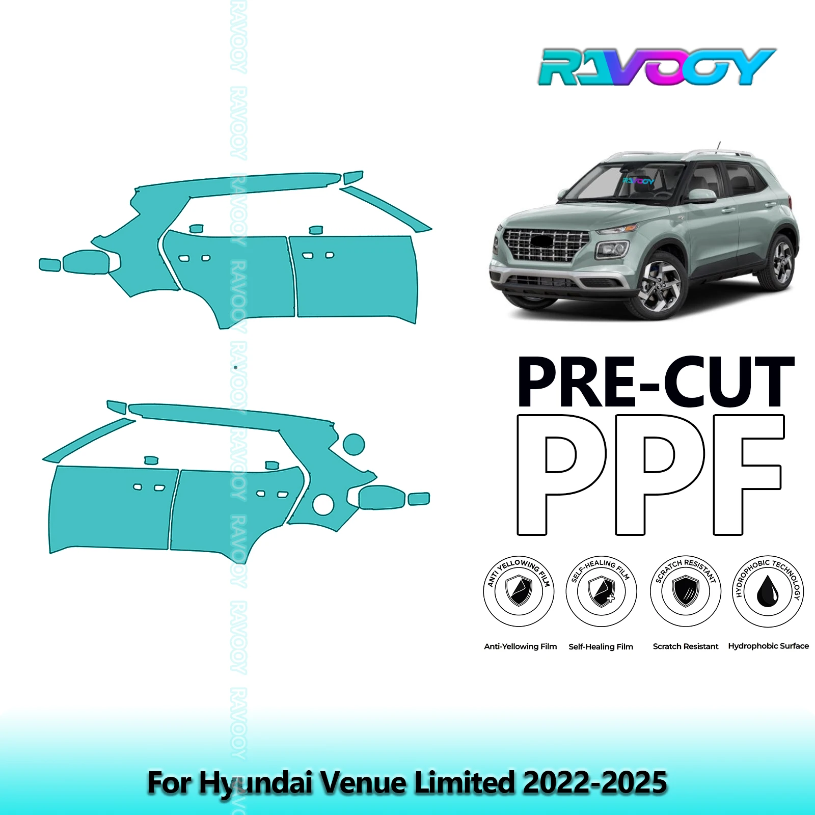 

For Hyundai Venue Limited 2022-2025 8.5mil Clear Matte Pre-Cut PPF Door & A/B Pillar Kit TPU Paint Protection Film Set