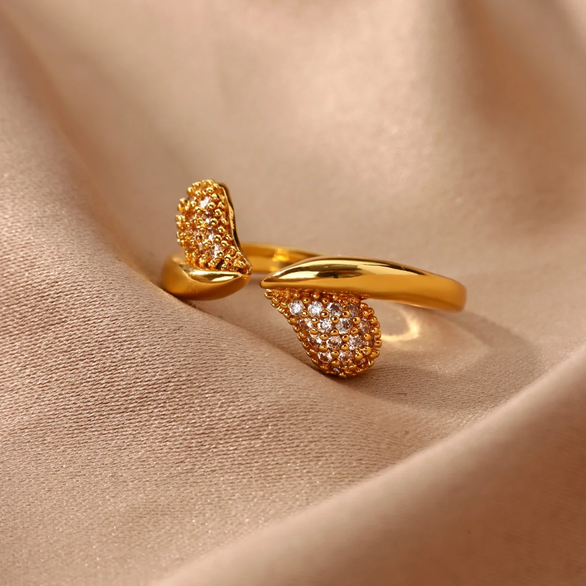 Vintage Geometrischer Offener Ring für Damen, Kupfer-Gold-Farbe, Zirkonia-Besatz, Wassertropfen-Design, Verstellbarer Ring, Ästhetischer Klobiger Schmuck, Geschenk – Detail 4