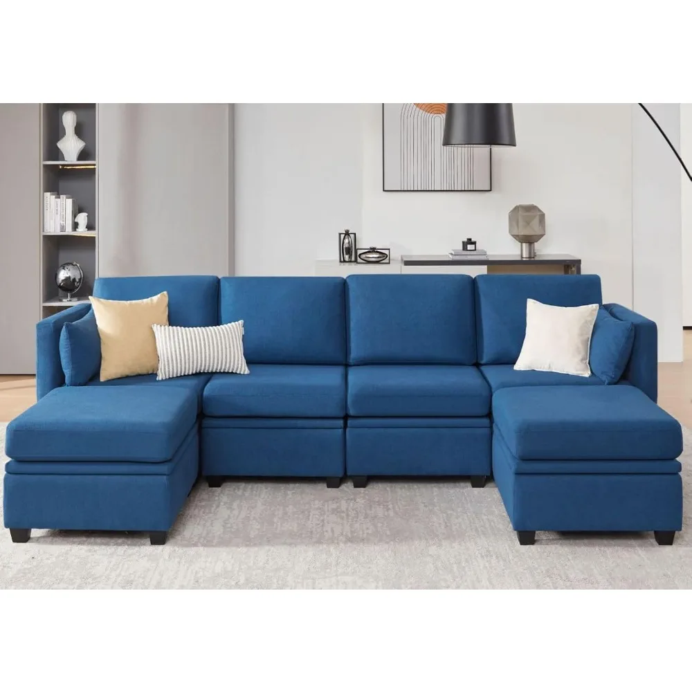 컨버터블 섹셔널 소파 수납 오토만, 베이지 모듈형 소파 시트 다용도 거실 가구