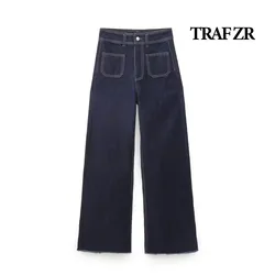 TRAF-Jean baggy taille haute pour femme, pantalon vintage large, rue haute, mode Kpop Cargo, nouveau, ZR, Y2K, 2023