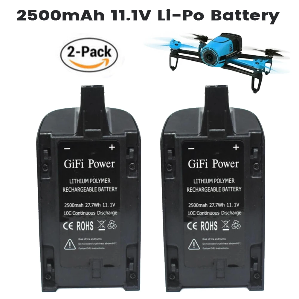 2pcs 2500mAh High Capacity Upgraded Battery for Parrot Bebop Drone 3.0 Quadcopter Replacement Part