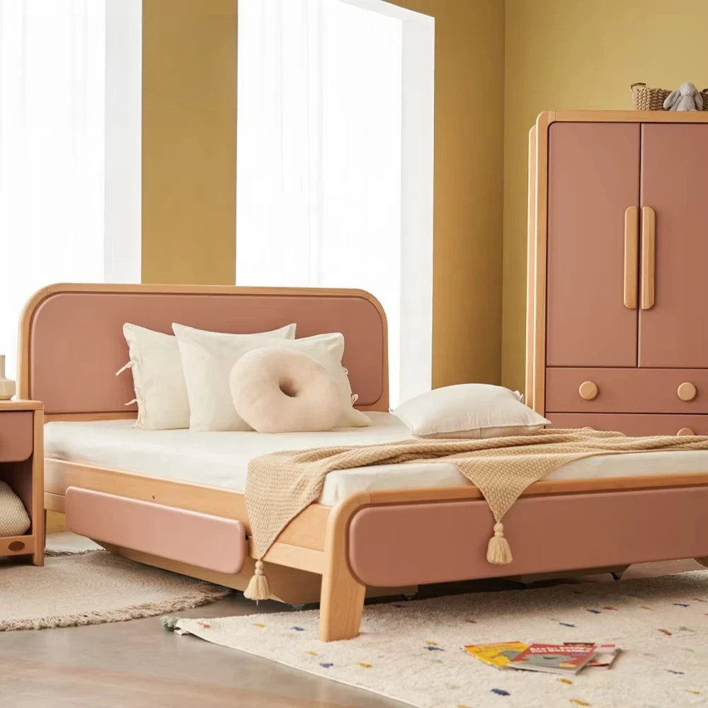 Factory Directly Luxury Modern Design Solid Wood Fancy Children Bed Full Size Pink Kids Boys Girls Beds Frame