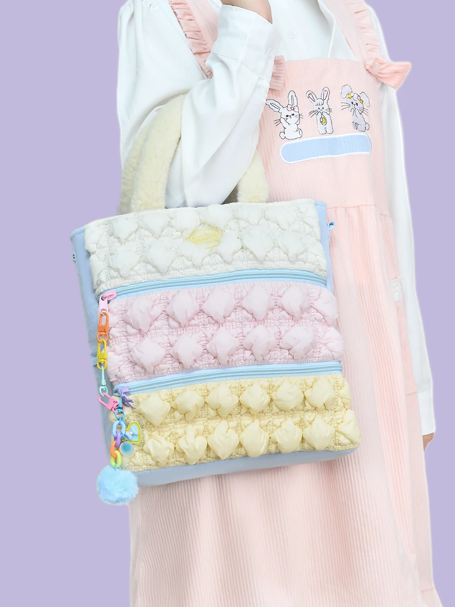 اليابانية الحلو لطيف ثلاثة نفخة حقائب كتف ذات سعة كبيرة فتاة حقيبة كتف حقيبة 2025 جديد الصيف مطوي سحابة حقيبة لوليتا حقيبة