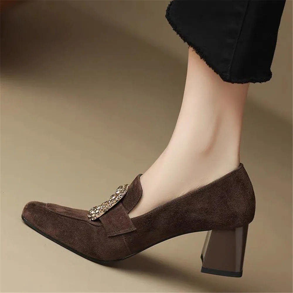 New Spring winter Classic Women flock Office Pumps square High Heels Work Wedding Shoes Lady pumps