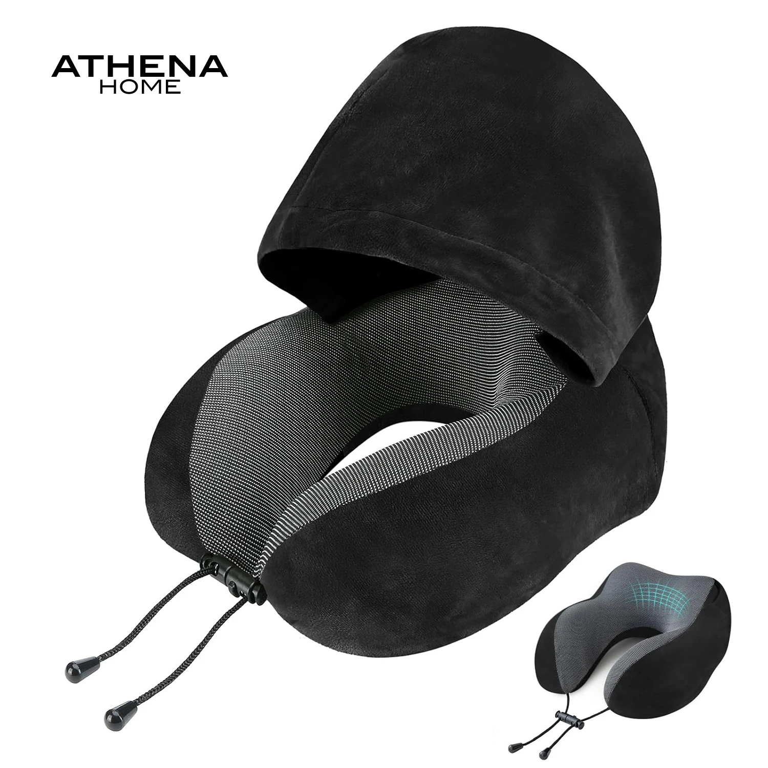 وسادة سفر من ATHENA HOME، وسادة رقبة مخملية من إسفنج الذاكرة مع غطاء محرك السيارة للسفر والرحلات الطويلة والطائرة والمكتب والسيارات أثناء النوم