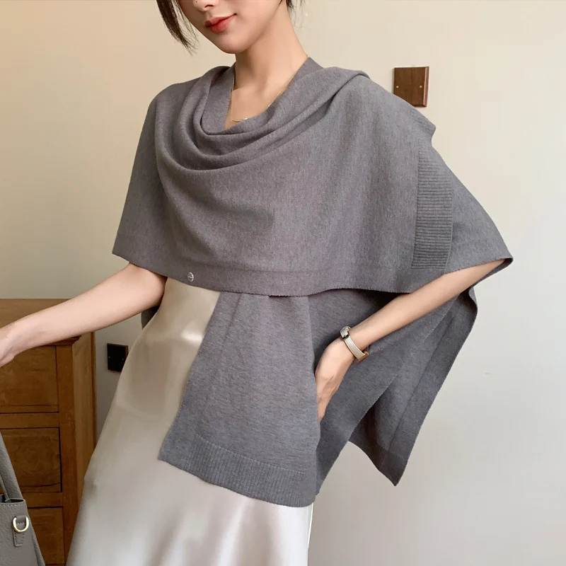 

Корейские стили, вязаные зимние теплые пончо, накидка, женский шарф, однотонные женские шали на пуговицах, накидки из пашмины, женский Bufanda