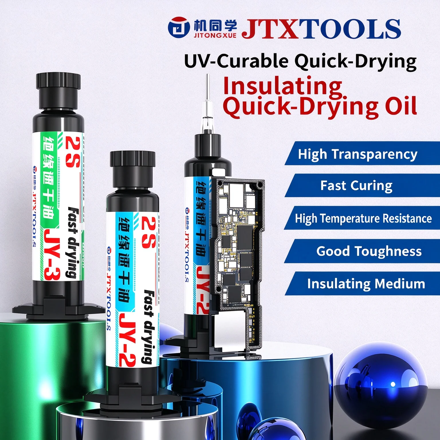 JTX JY-2/3 2S Fast Curing UV Insulation Varnish Waterproof Protective Oil For PCB Circuit Board Electronic Component Repair