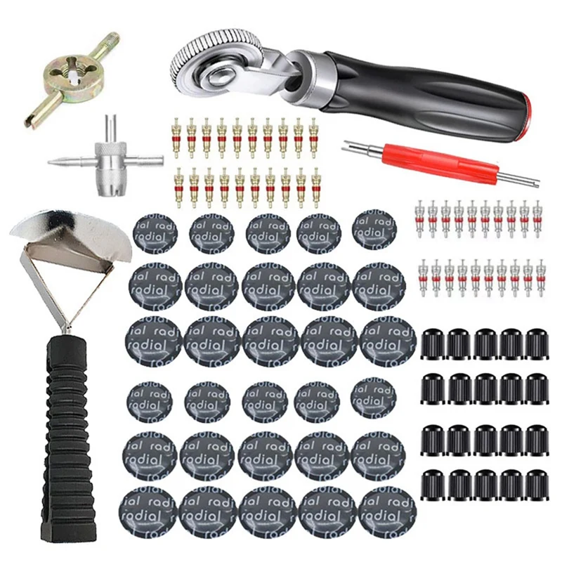 

Общие автомобильные мотоциклетные шины для ремонта шин, резиновые клеи, набор инструментов для радиальных шин, безделубный патч для шин, 85 шт.