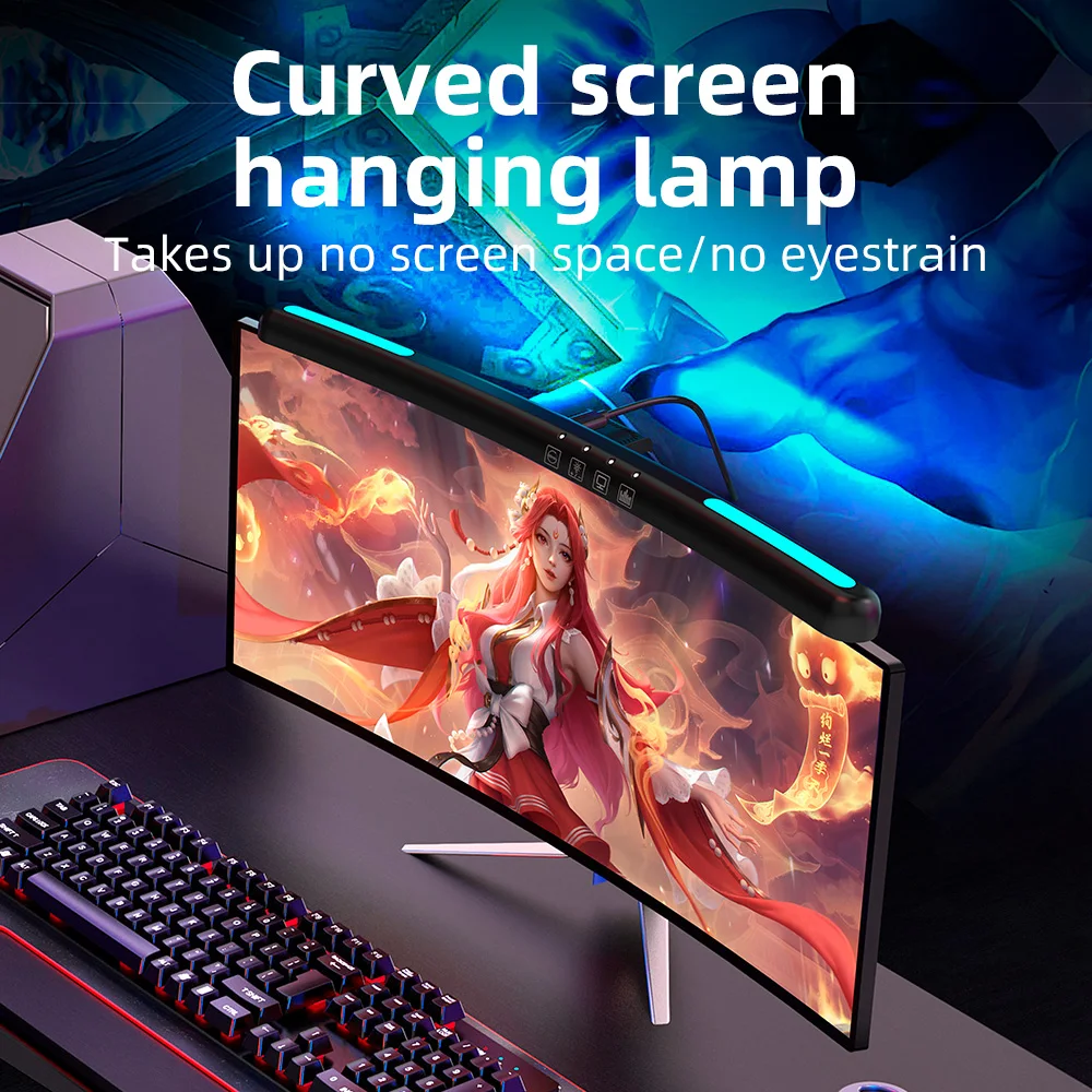 Computer Monitor Light Bar  Stepless Dimmable Touch Switch Monitor Lamp Computer Game LED 7-color Atmosphere Lamp USB Light