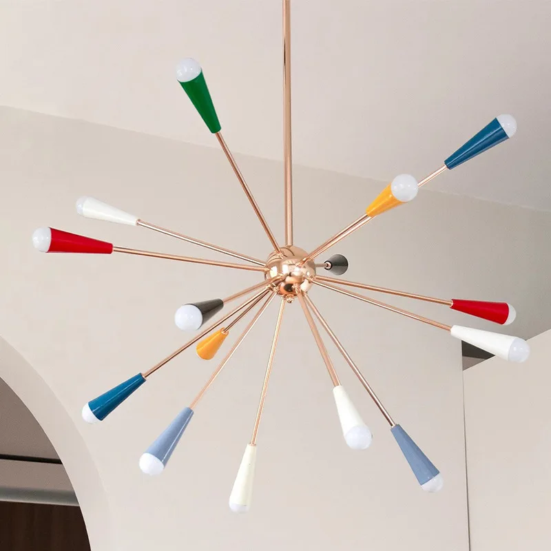 

Cream wind living room chandelier French light luxury designer bedroom lamp, medieval Sputnik color molecular chandelier